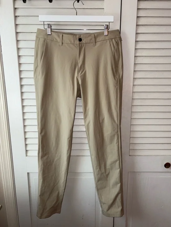 Lululemon Commission Pant Slim 32 Khaki Warpstreme Stretch Mens Chino Golf - Picture 2 of 6